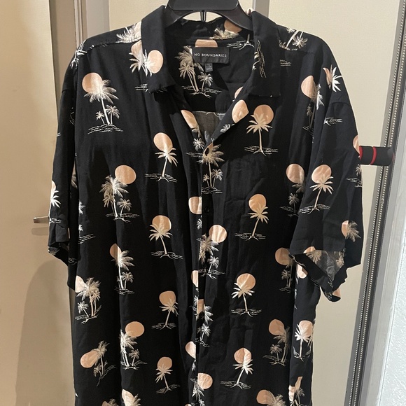🌟 No Boundaries Black Tropical Palm Tree Hawaiian Shirt 3XL Short Sleeve - Picture 2 of 11